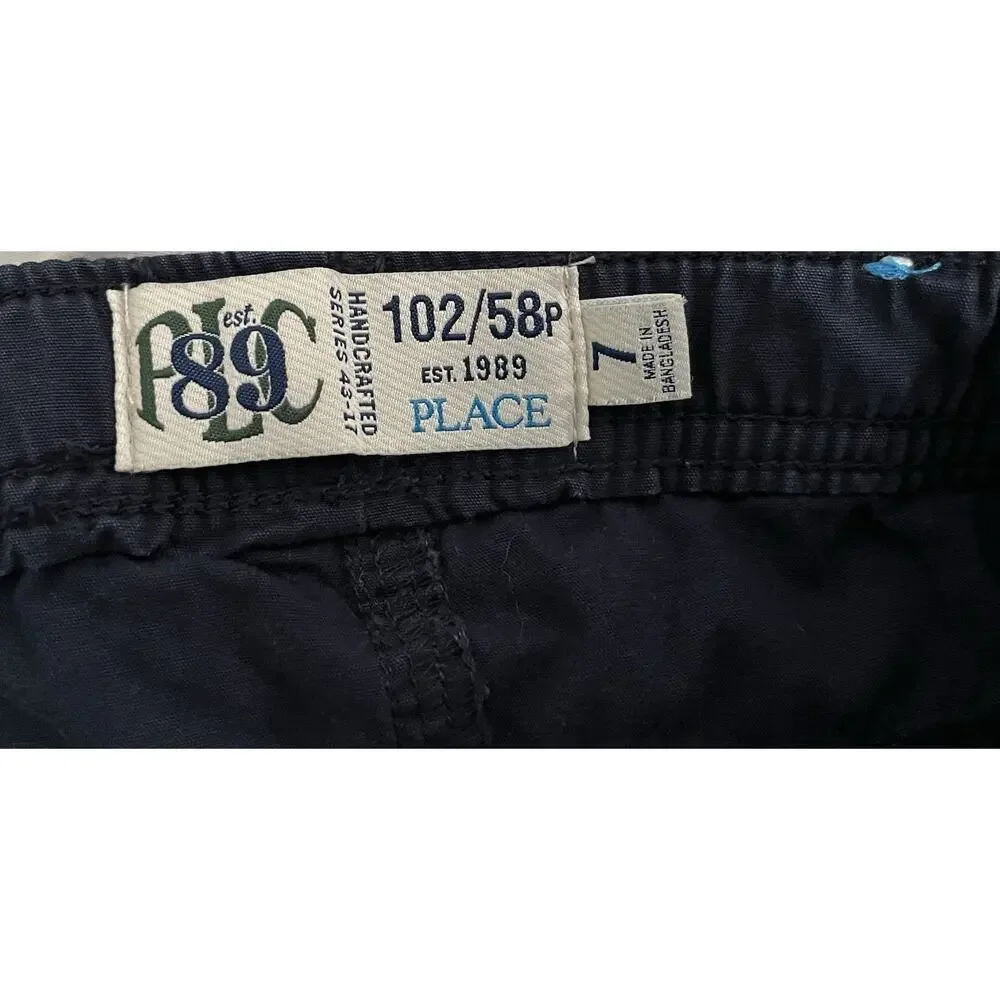 The Children's Place Boys Cargo Shorts Black 7 Cotton Twill Pockets Elastic
